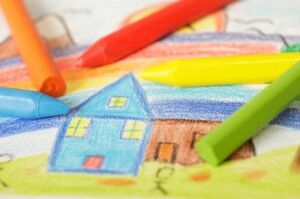 drawing, crayons, house