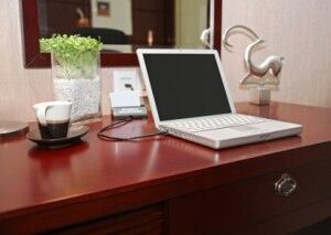 Desk, computer, home office space