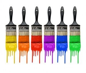 Paint brushes, rainbow paint