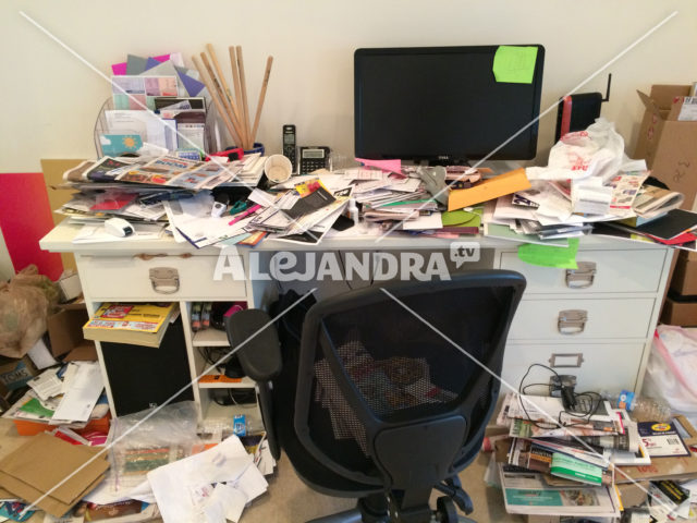 The messy desk we created so we could